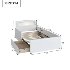 Okwish Lit avec rangement 90x200 cm - Lit enfant capitonné avec veilleuse et port USB - Similicuir - Sans matelas - Blanc* Lit Avec Rangement