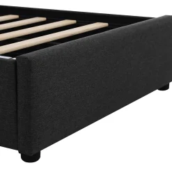 Okwish Lit avec rangement 90x200 cm - Lit simple capitonné avec LED et 2 tiroirs - Bois massif + Lin + Métal - Sans Matelas - Noir* Lit Avec Rangement