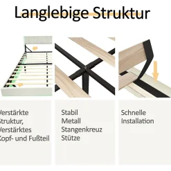 Lit avec rangement 140x200 cm - Lit double capitonné avec éclairage LED - lin + Métal - Sans matelas - Beige><noscript><img width=