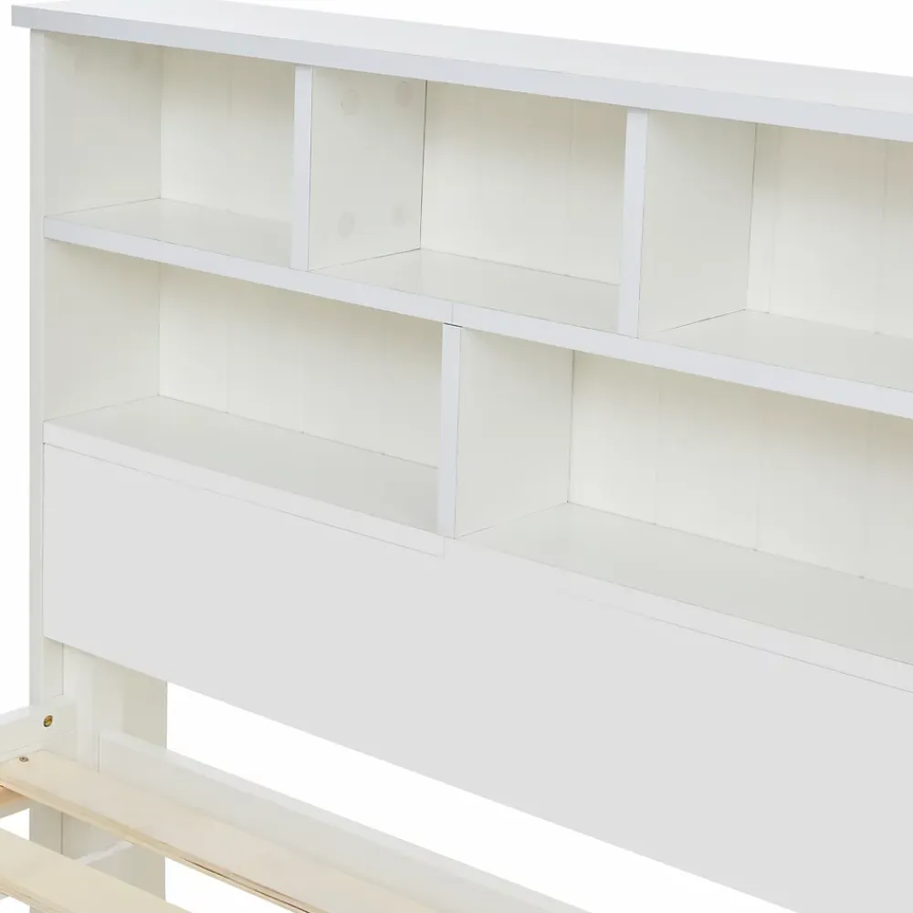 Okwish Lit avec rangement 140x200 cm - Lit double avec tiroirs et tête de lit - Pin massif + MDF - Sans Matelas - Blanc* Lit Avec Rangement