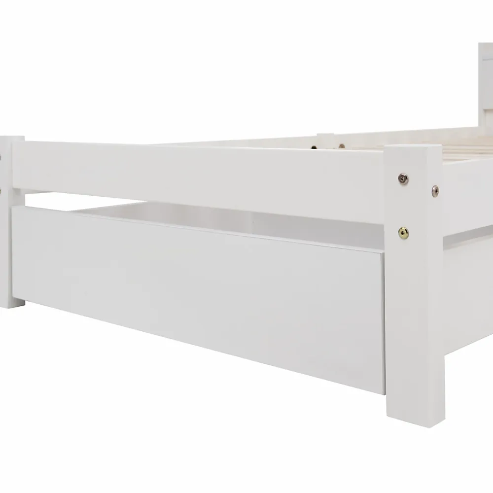 Okwish Lit avec rangement 140x200 cm - Lit double avec tiroirs et tête de lit - Pin massif + MDF - Sans Matelas - Blanc* Lit Avec Rangement