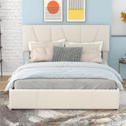 Lit avec rangement 140x200 cm - Lit rembourré avec tête de lit réglable et 4 tiroirs - Velours - Sans matelas - Beige>Okwish Sale
