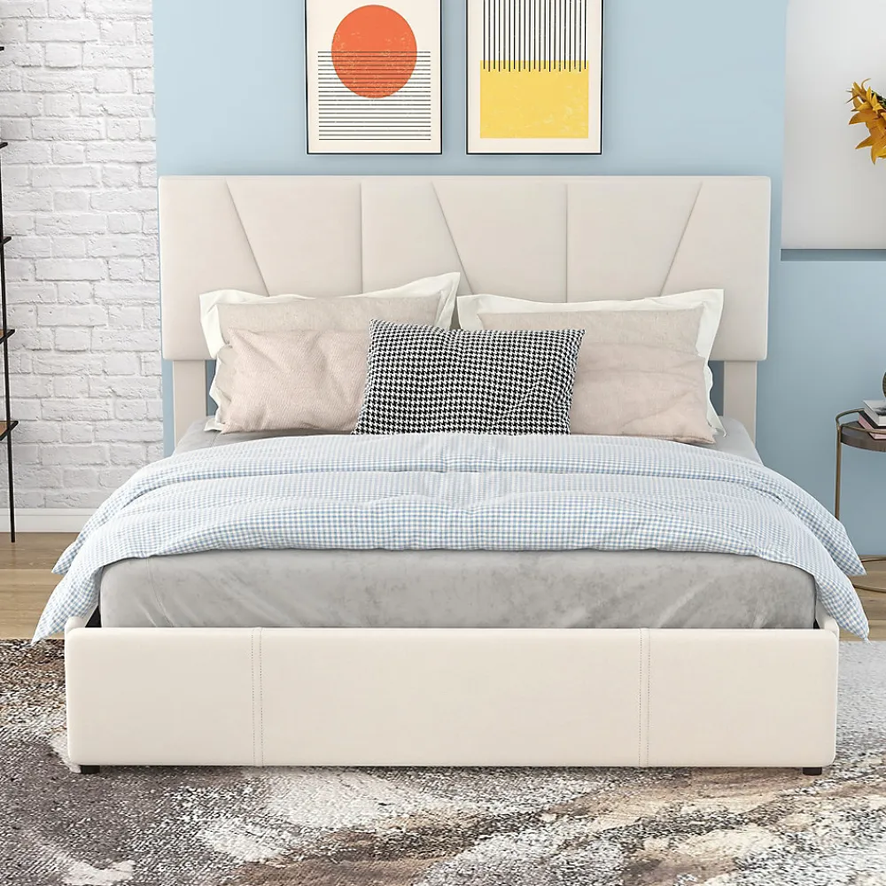 Lit avec rangement 140x200 cm - Lit rembourré avec tête de lit réglable et 4 tiroirs - Velours - Sans matelas - Beige>Okwish Sale