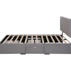 Okwish Lit avec rangement 160x200 cm - Lit Double Capitonné avec 4 Tiroirs - Velours - Sans Matelas - Gris* Lit Avec Rangement