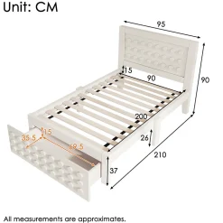 Lit avec rangement 90x200 cm - Lit simple avec tiroirs intégrés et design créatif - en MDF et bois massif - Blanc - Sans matelas><noscript><img width=