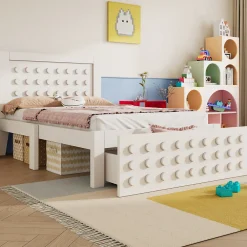 Lit avec rangement 90x200 cm - Lit simple avec tiroirs intégrés et design créatif - en MDF et bois massif - Blanc - Sans matelas><noscript><img width=