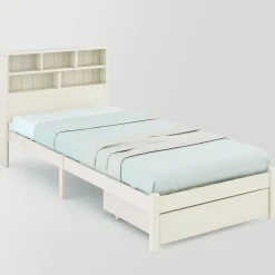 Generique Lit avec rangement 90x200 cm - Lit simple avec tiroirs et tête de lit - Pin massif + MDF - Sans Matelas - Blanc* Lit Simple