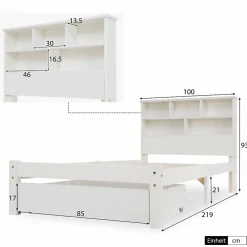 Generique Lit avec rangement 90x200 cm - Lit simple avec tiroirs et tête de lit - Pin massif + MDF - Sans Matelas - Blanc* Lit Simple