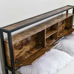 Okwish Lit avec rangement 140x200 cm - Lit double métal avec tête de lit et sommier à lattes - Métal - Sans Matelas - Noir* Lit Avec Rangement