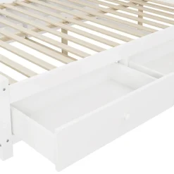 Lit avec Rangement 140x200 cm - Lit Double avec 4 Tiroirs et Placard Spacieux, Bois Massif et MDF, Sans Matelas - Blanc><noscript><img width=