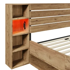 Lit avec rangement 180x200 cm - Lit double avec tête de lit LED et USB C - Bois Massif - Sans Matelas - Chêne><noscript><img width=