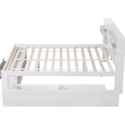 Lit avec Rangement 180x200 cm - Lit Double avec USB et Tiroirs, Armoire Intégrée - Sans Matelas - Bois Blanc><noscript><img width=