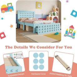 Okwish Lit avec rangement 90x200 cm - Lit simple avec tiroirs intégrés et design créatif - en MDF et bois massif - Bleu - Sans matelas* Lit Avec Rangement