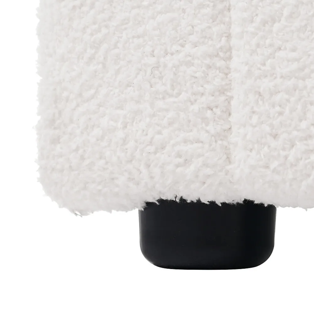 Lit avec rangement 90x200 cm - Lit simple rembourré avec 2 tiroirs et USB Type-C - Sherpa - Sans Matelas - Blanc>Okwish Online