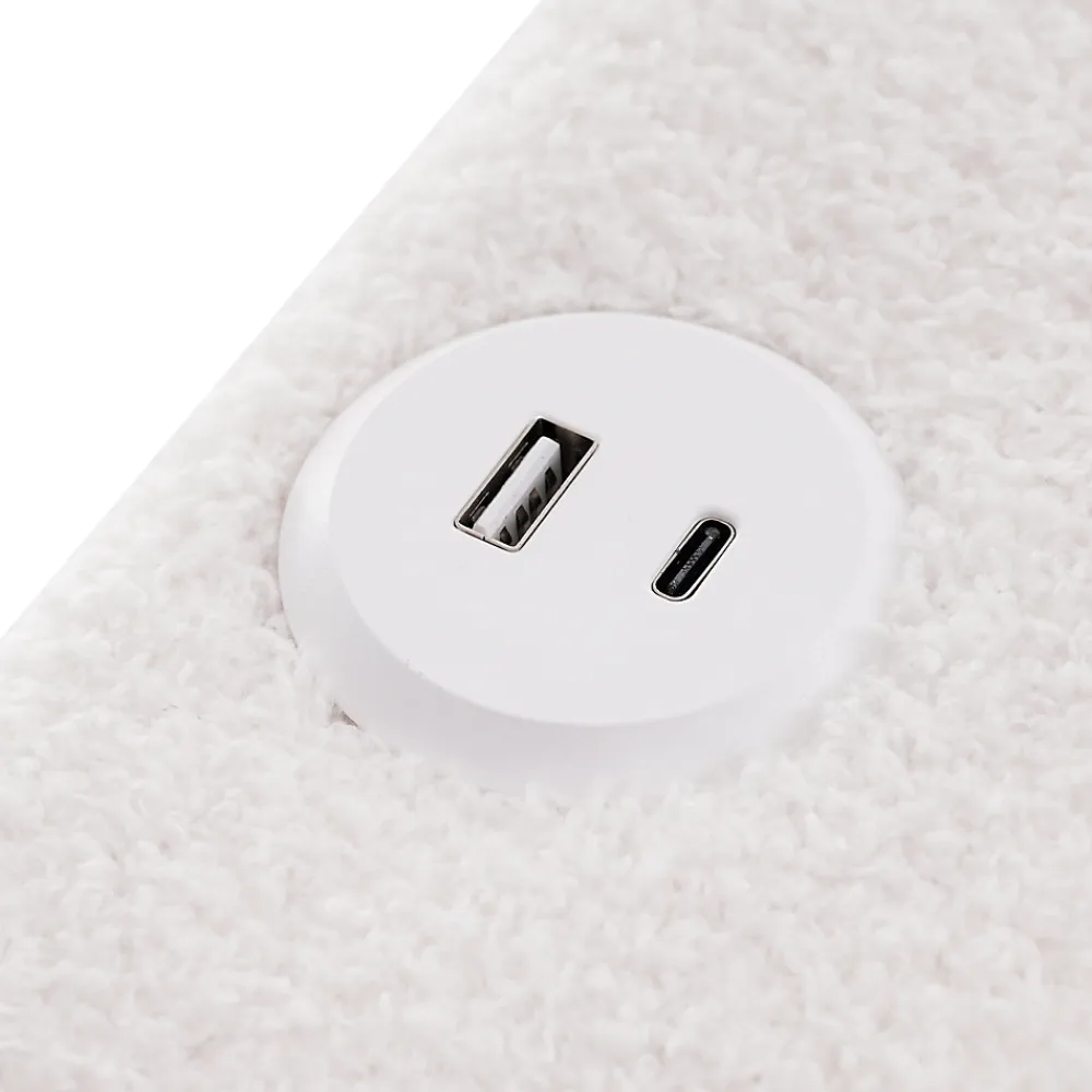 Lit avec rangement 90x200 cm - Lit simple rembourré avec 2 tiroirs et USB Type-C - Sherpa - Sans Matelas - Blanc>Okwish Online