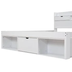 Lit avec Rangement 160x200 cm - Lit Double avec USB et Tiroirs, Armoire Intégrée - Sans Matelas - Bois Blanc><noscript><img width=