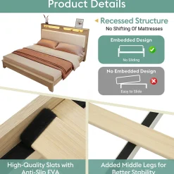 Lit avec rangement 180x200 cm double, éclairage LED intégré, bois chêne clair, design fonctionnel et moderne, sans matelas><noscript><img width=