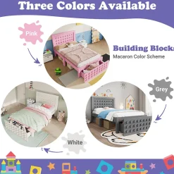 Lit avec rangement 90x200 cm, lit simple design créatif avec tiroirs intégrés, structure MDF et bois massif, rose sans matelas><noscript><img width=