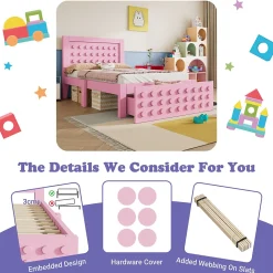 Lit avec rangement 90x200 cm, lit simple design créatif avec tiroirs intégrés, structure MDF et bois massif, rose sans matelas><noscript><img width=