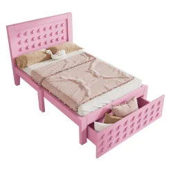 Lit avec rangement 90x200 cm, lit simple design créatif avec tiroirs intégrés, structure MDF et bois massif, rose sans matelas><noscript><img width=