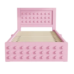 Lit avec rangement 90x190 cm, lit simple avec tiroirs pratiques et sommier inclus, MDF et bois massif, rose sans matelas><noscript><img data-lazyloaded=
