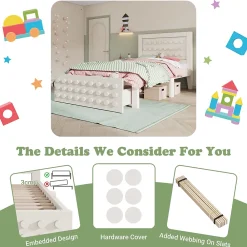 Okwish Lit avec rangement 90x190 cm, lit simple design créatif avec tiroirs et sommier inclus, MDF et bois massif, blanc sans matelas* Lit Avec Rangement