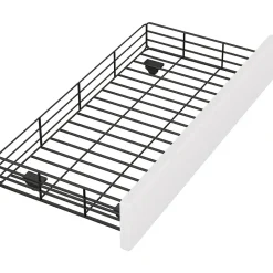 Lit avec rangement 90x200 cm simple capitonné avec 2 tiroirs et tête de lit ondulée cloutée - revêtement en lin beige clair><noscript><img width=