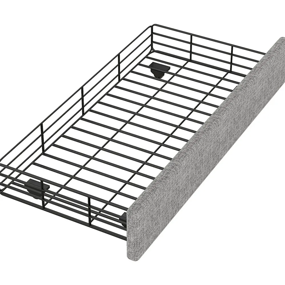 Okwish Lit avec rangement 90x200 cm simple capitonné avec 2 tiroirs et tête de lit courbée cloutée - revêtement en lin gris* Lit Simple