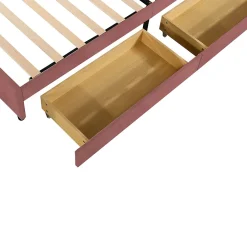 Lit avec rangement 90x200 cm simple enfant fille capitonné avec 2 ablagefächer et lattenrost, velours+bois rose, sans matelas><noscript><img width=