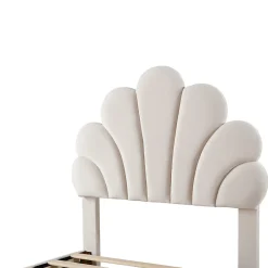 Lit avec rangement 90x200 cm simple enfant fille capitonné avec 2 ablagefächer et lattenrost, velours+bois beige, sans matelas><noscript><img width=