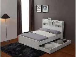 Lit avec rangements 140 x 190 cm - Blanc - MEDERICK>Vente-unique
