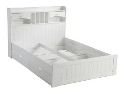 Lit avec rangements 140 x 190 cm - Blanc - MEDERICK><noscript><img width=