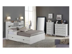 Lit avec rangements 140 x 190 cm - Blanc - MEDERICK><noscript><img width=