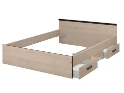 Lit avec rangements 140 x 190 cm - 2 tiroirs et 1 niche - Coloris : Naturel + Sommier - PABLO><noscript><img width=