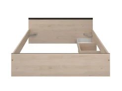 Lit avec rangements 140 x 190 cm - 2 tiroirs et 1 niche - Coloris : Naturel + Sommier - PABLO><noscript><img width=