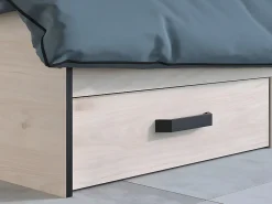Lit avec rangements 140 x 190 cm - 2 tiroirs et 1 niche - Coloris : Naturel + Sommier - PABLO><noscript><img width=