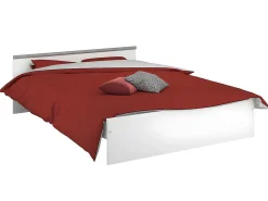 Lit avec rangements 140 x 190 cm - 2 tiroirs et 1 niche - Coloris : Blanc + Sommier - PABLO><noscript><img width=