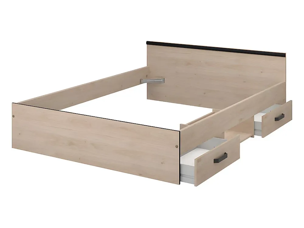 Vente-unique Lit avec rangements 140 x 190 cm - 2 tiroirs et 1 niche - Coloris : Naturel - PABLO* Ensemble Sommier Et Matelas