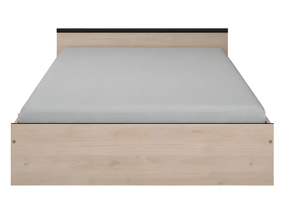 Vente-unique Lit avec rangements 140 x 190 cm - 2 tiroirs et 1 niche - Coloris : Naturel - PABLO* Ensemble Sommier Et Matelas