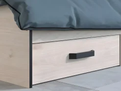 Vente-unique Lit avec rangements 140 x 190 cm - 2 tiroirs et 1 niche - Coloris : Naturel - PABLO* Ensemble Sommier Et Matelas