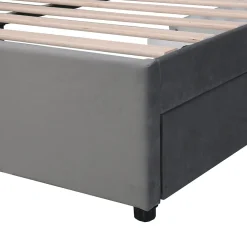 Lit avec Rangements 140x200, Lit Double Capitonné avec 2 Tiroirs, Velours Gris><noscript><img width=
