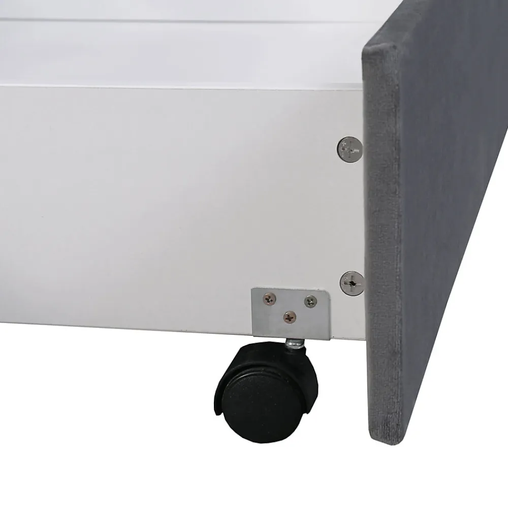 Lit avec Rangements 140x200, Lit Double Capitonné avec 2 Tiroirs, Velours Gris>Okwish Discount
