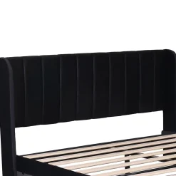 Okwish Lit avec Rangements 140x200, Lit Double Capitonné avec 2 Tiroirs, Velours Noir* Lit Avec Rangement
