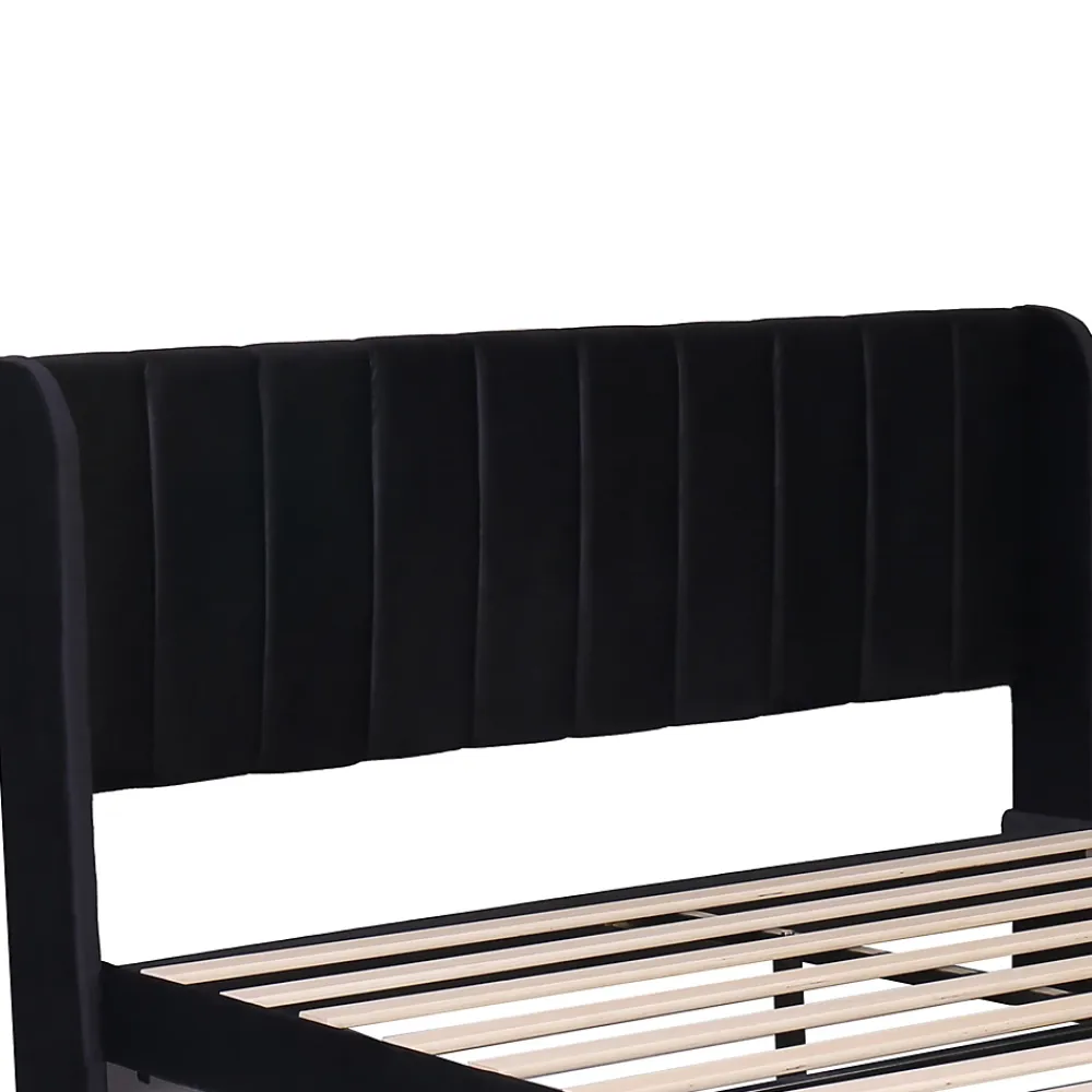 Okwish Lit avec Rangements 140x200, Lit Double Capitonné avec 2 Tiroirs, Velours Noir* Lit Avec Rangement