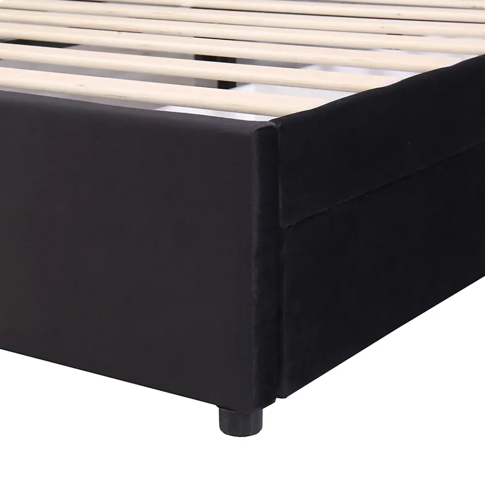 Okwish Lit avec Rangements 140x200, Lit Double Capitonné avec 2 Tiroirs, Velours Noir* Lit Avec Rangement