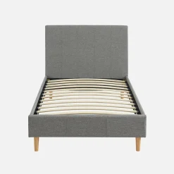 Lit avec sommier à lattes et tête de lit. finition tissu. gris clair. L 202 x P 96 x H 88cm>Sweeek Online
