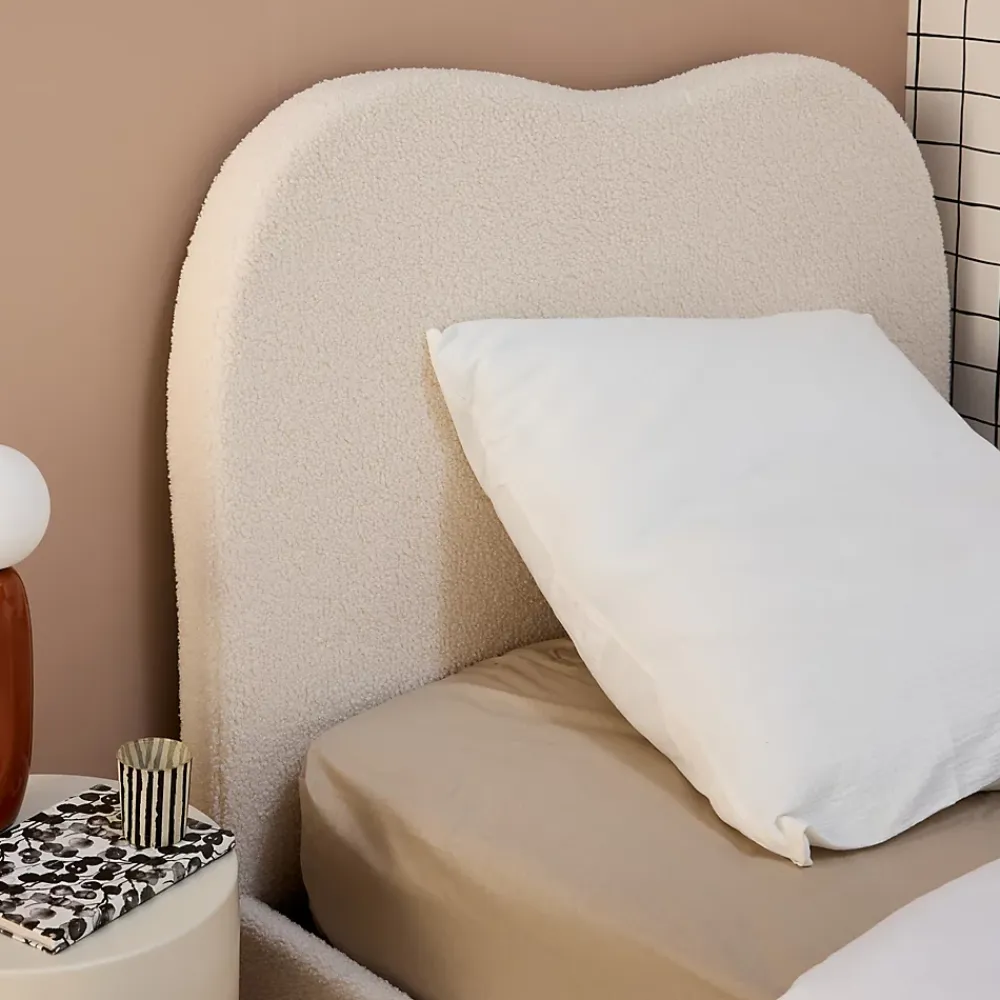 Sweeek Lit avec sommier à lattes et tête de lit. blanc finition bouclette. L204 x P98 x H96.5cm* Lit Simple