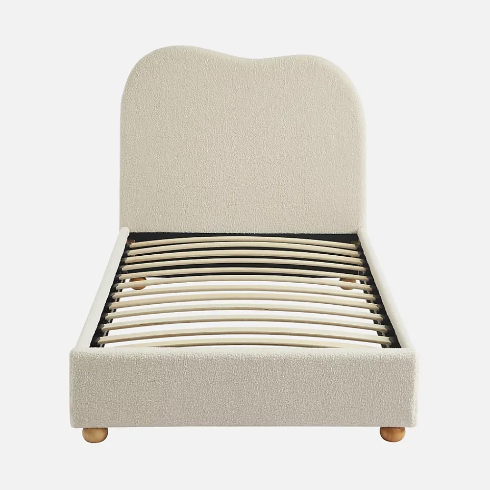 Sweeek Lit avec sommier à lattes et tête de lit. blanc finition bouclette. L204 x P98 x H96.5cm* Lit Simple