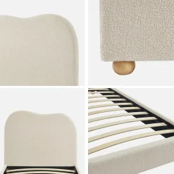 Sweeek Lit avec sommier à lattes et tête de lit. blanc finition bouclette. L204 x P98 x H96.5cm* Lit Simple