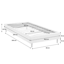 Sweeek Lit avec sommier à lattes. finition bouclette. blanc. L 203 x P 96.5 x H 30cm* Lit Simple